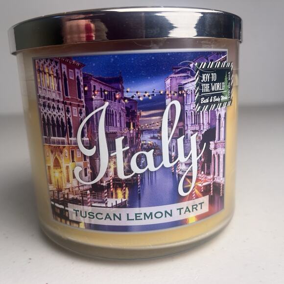 Bath And Body Works Italy Tuscan Lemon Tart 3-Wick Candle Glitter Lid 90% Full - Picture 2 of 8